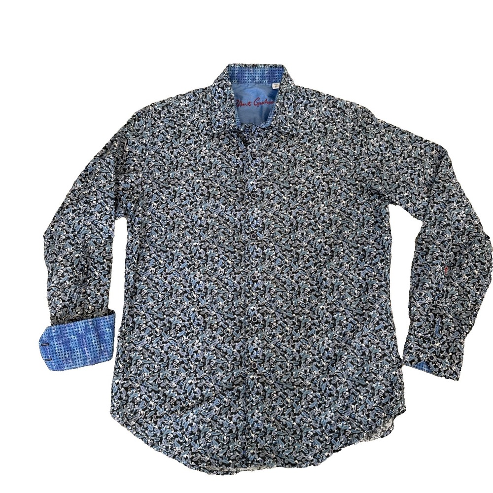Robert Graham Shirt Mens Small Classic Fit Blue Paisley Flip Cuff Button Down